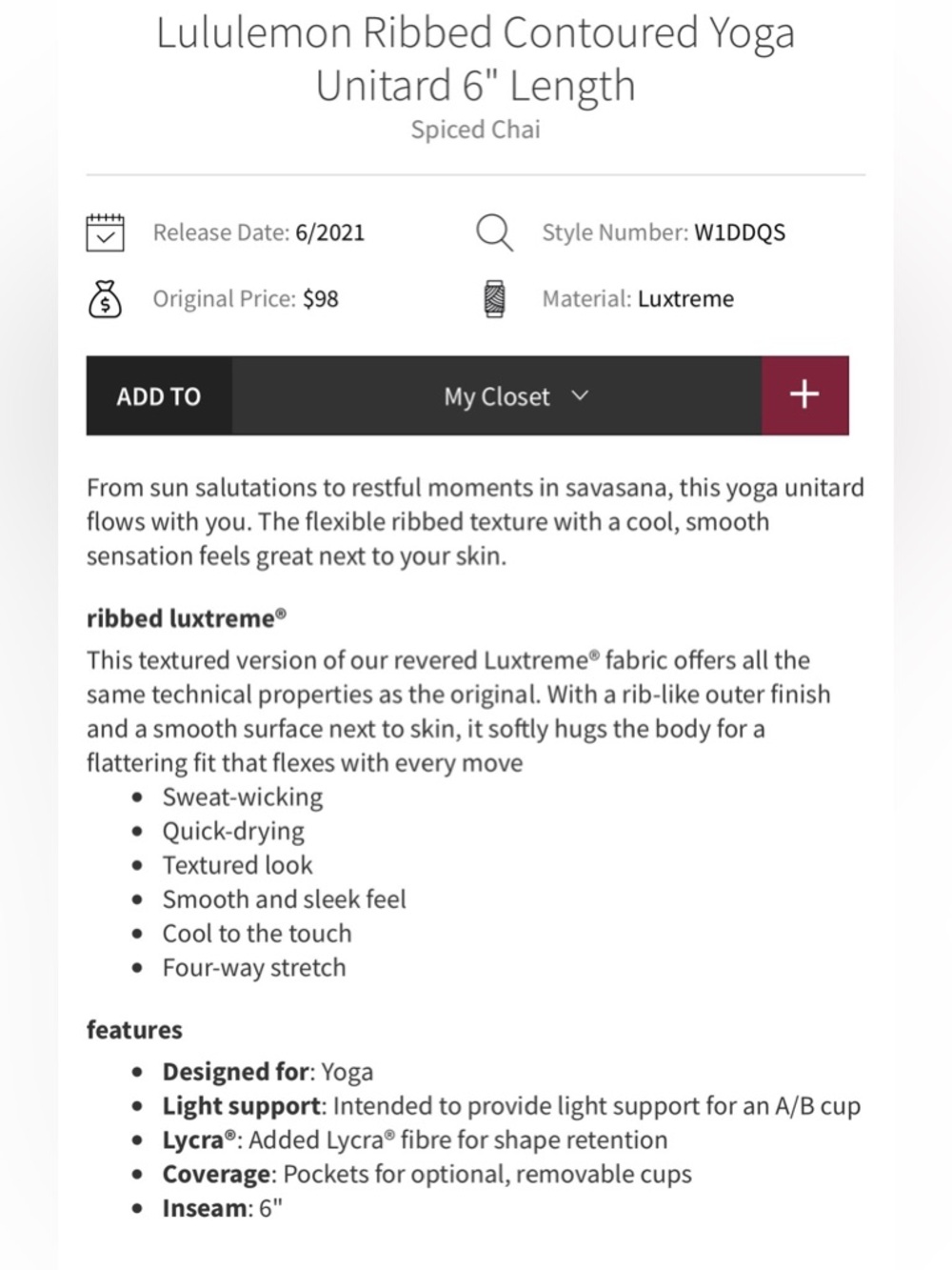 Lululemon Ribbed Contoured Yoga Unitard - Picture 3 of 4